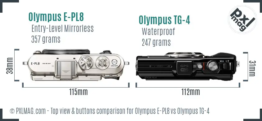 Olympus E-PL8 vs Olympus TG-4 top view buttons comparison
