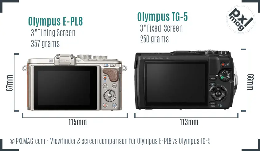 Olympus E-PL8 vs Olympus TG-5 Screen and Viewfinder comparison