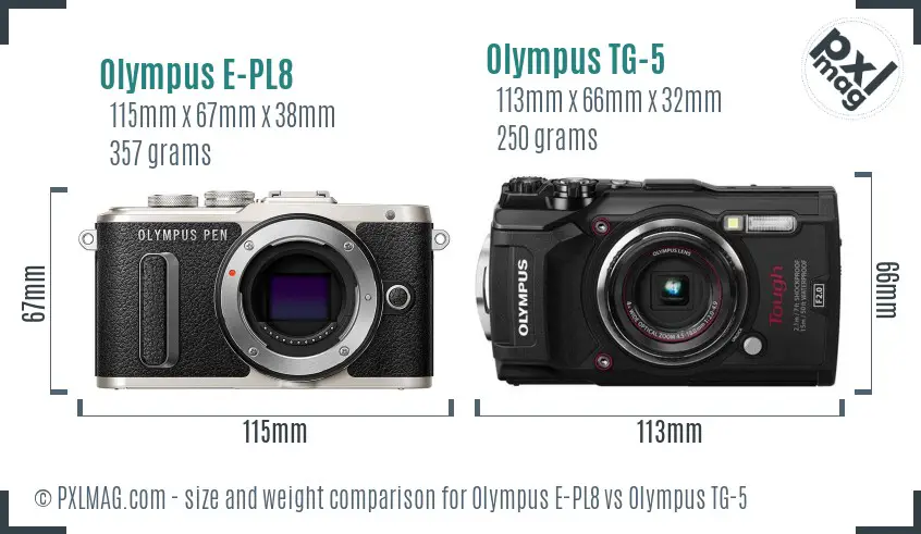 Olympus E-PL8 vs Olympus TG-5 size comparison