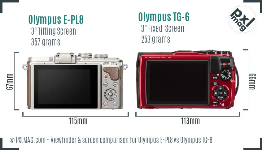 Olympus E-PL8 vs Olympus TG-6 Screen and Viewfinder comparison
