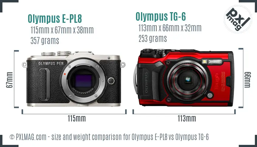 Olympus E-PL8 vs Olympus TG-6 size comparison