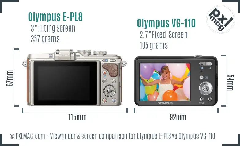 Olympus E-PL8 vs Olympus VG-110 Screen and Viewfinder comparison
