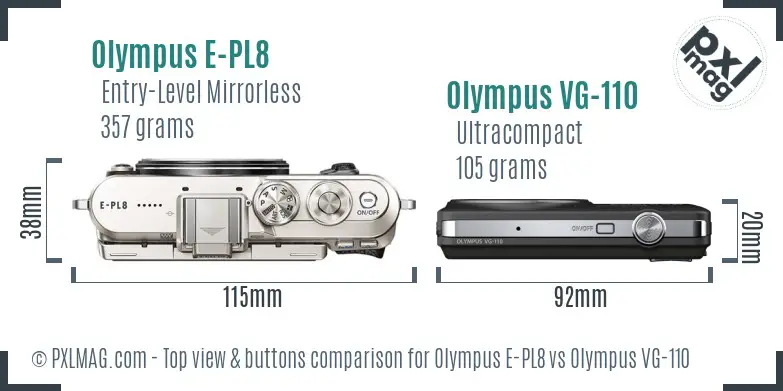 Olympus E-PL8 vs Olympus VG-110 top view buttons comparison