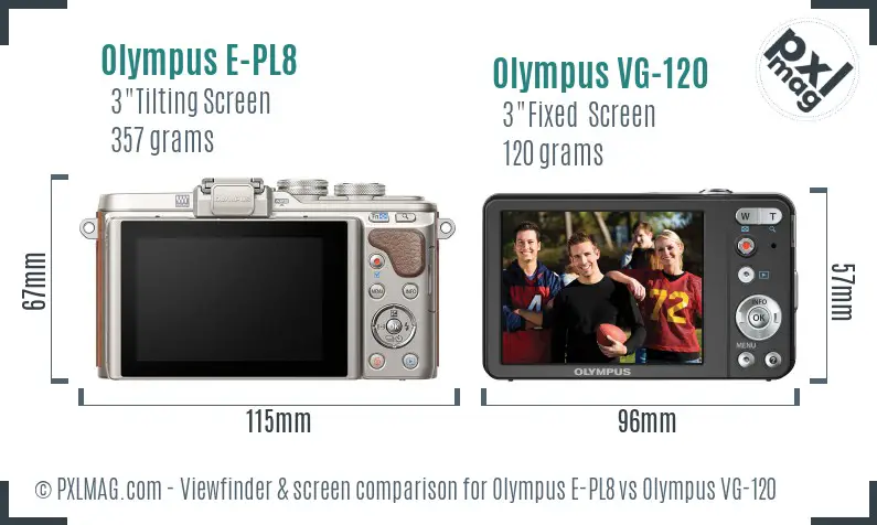 Olympus E-PL8 vs Olympus VG-120 Screen and Viewfinder comparison