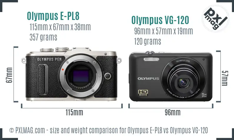 Olympus E-PL8 vs Olympus VG-120 size comparison