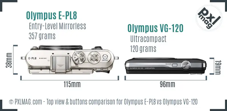 Olympus E-PL8 vs Olympus VG-120 top view buttons comparison