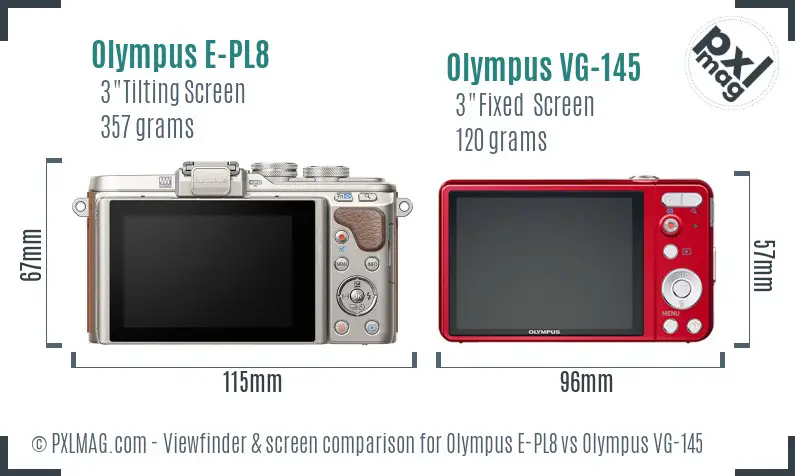 Olympus E-PL8 vs Olympus VG-145 Screen and Viewfinder comparison
