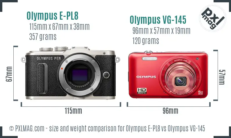 Olympus E-PL8 vs Olympus VG-145 size comparison