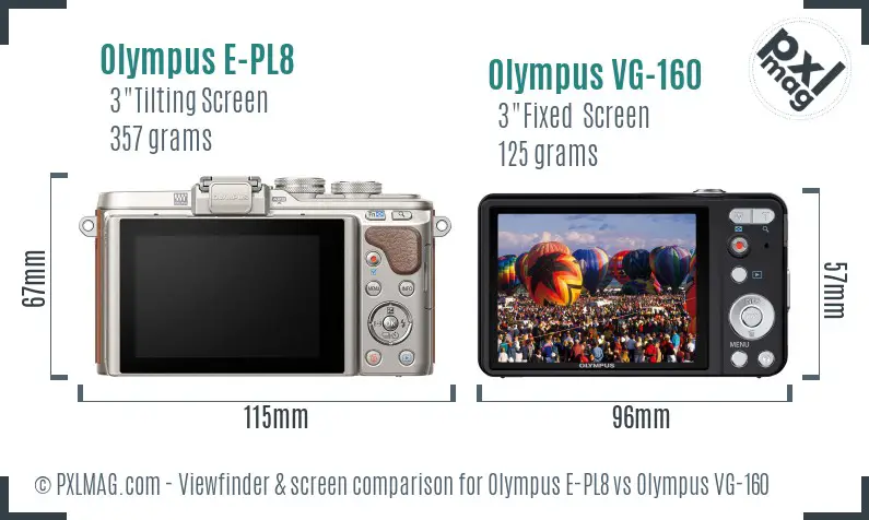 Olympus E-PL8 vs Olympus VG-160 Screen and Viewfinder comparison