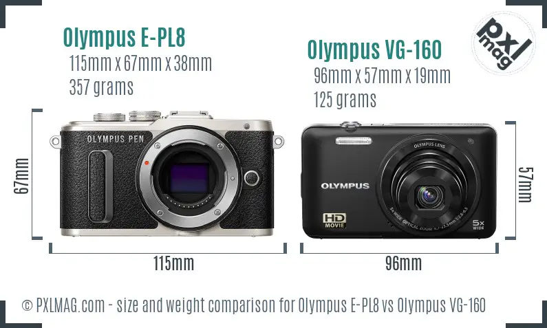 Olympus E-PL8 vs Olympus VG-160 size comparison