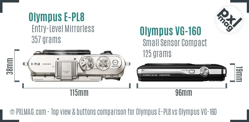 Olympus E-PL8 vs Olympus VG-160 top view buttons comparison