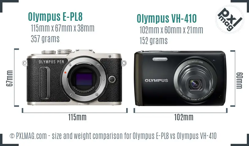 Olympus E-PL8 vs Olympus VH-410 size comparison