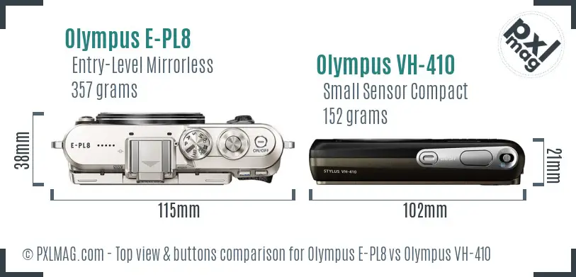 Olympus E-PL8 vs Olympus VH-410 top view buttons comparison