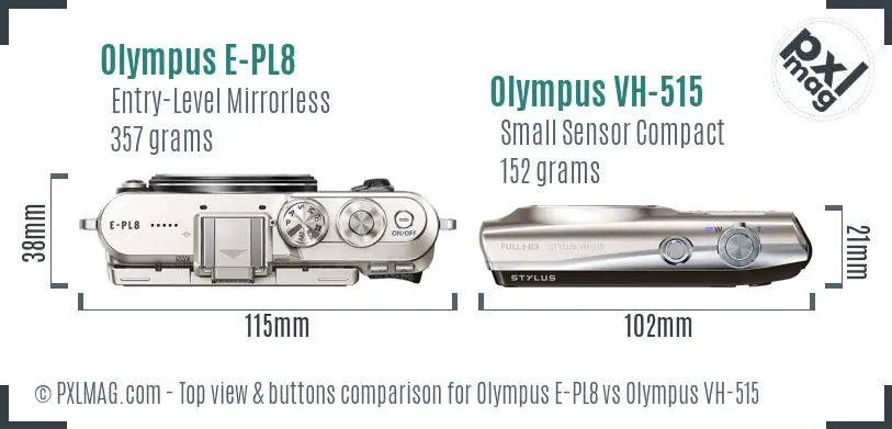 Olympus E-PL8 vs Olympus VH-515 top view buttons comparison