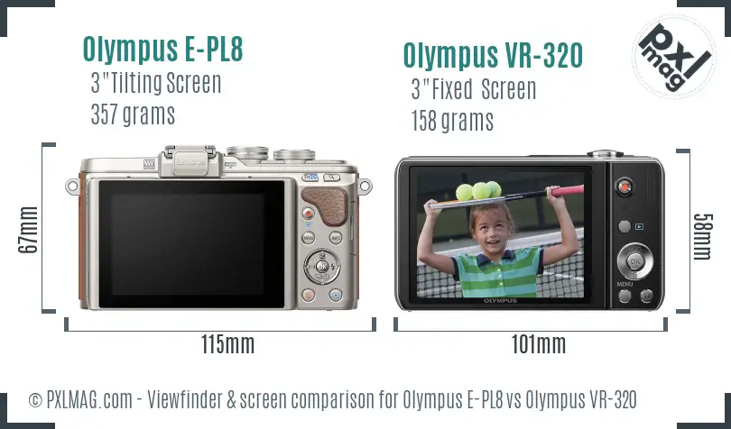 Olympus E-PL8 vs Olympus VR-320 Screen and Viewfinder comparison