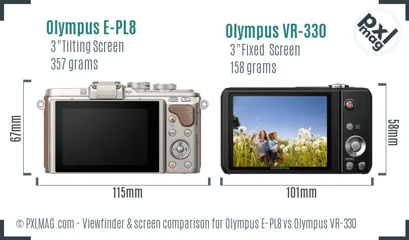 Olympus E-PL8 vs Olympus VR-330 Screen and Viewfinder comparison
