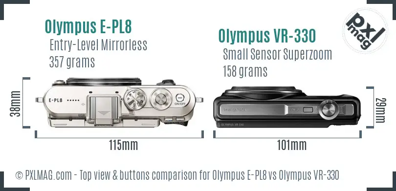 Olympus E-PL8 vs Olympus VR-330 top view buttons comparison
