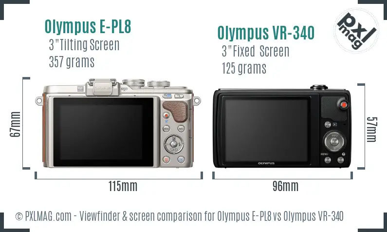 Olympus E-PL8 vs Olympus VR-340 Screen and Viewfinder comparison