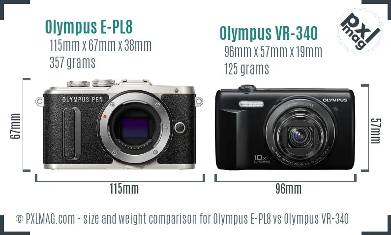 Olympus E-PL8 vs Olympus VR-340 size comparison
