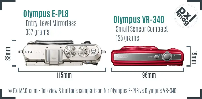 Olympus E-PL8 vs Olympus VR-340 top view buttons comparison