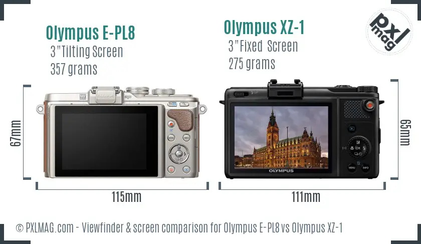 Olympus E-PL8 vs Olympus XZ-1 Screen and Viewfinder comparison