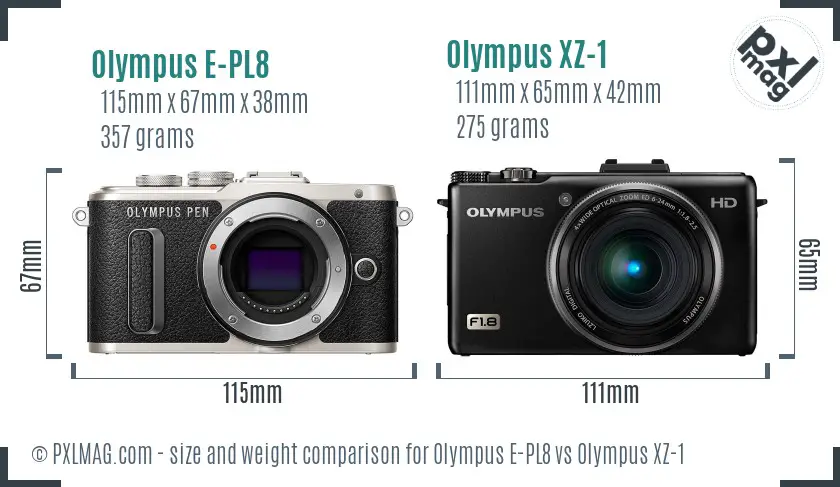 Olympus E-PL8 vs Olympus XZ-1 size comparison
