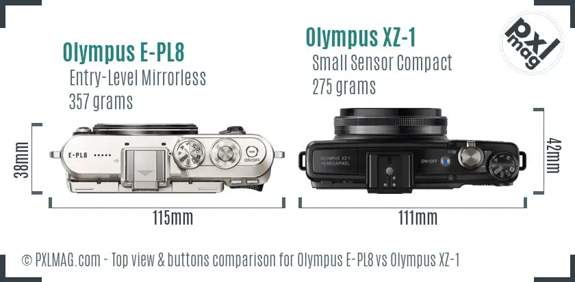 Olympus E-PL8 vs Olympus XZ-1 top view buttons comparison