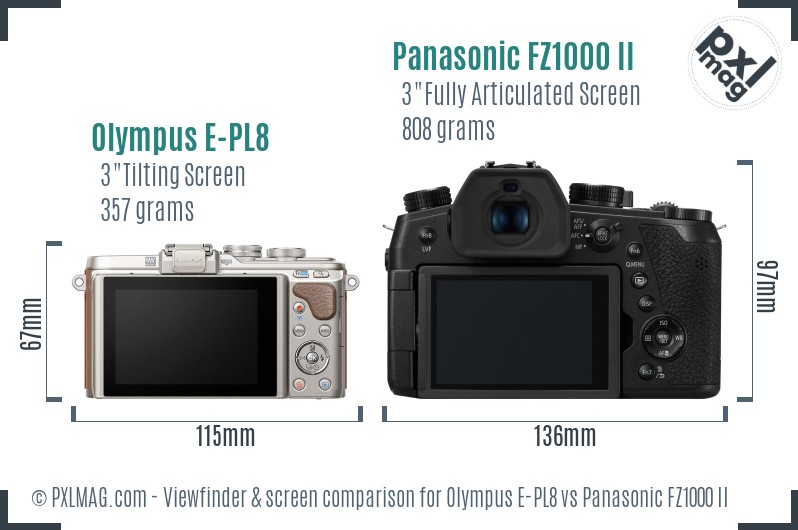 Olympus E-PL8 vs Panasonic FZ1000 II Screen and Viewfinder comparison