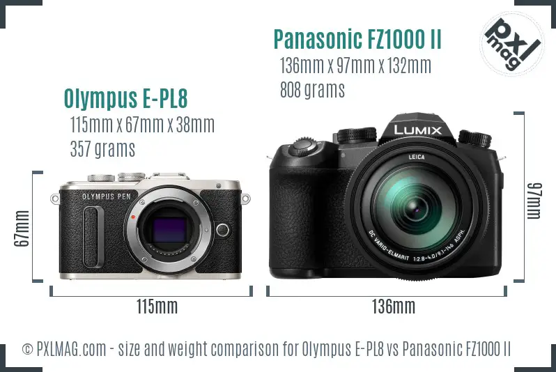 Olympus E-PL8 vs Panasonic FZ1000 II size comparison