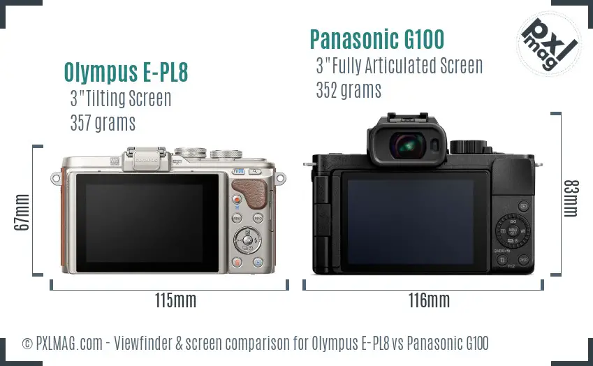 Olympus E-PL8 vs Panasonic G100 Screen and Viewfinder comparison