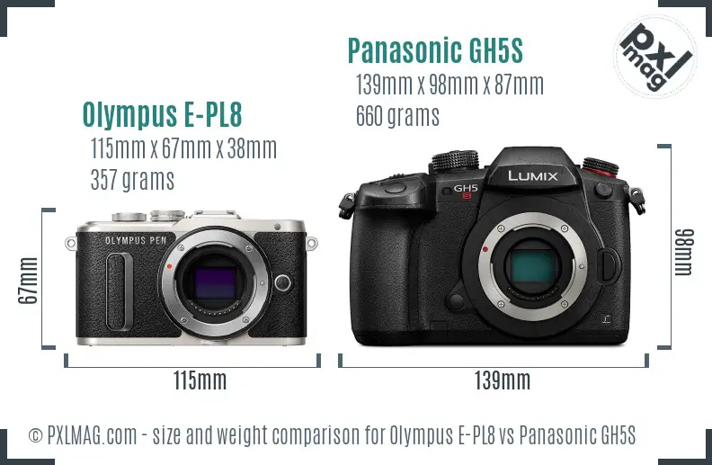 Olympus E-PL8 vs Panasonic GH5S size comparison