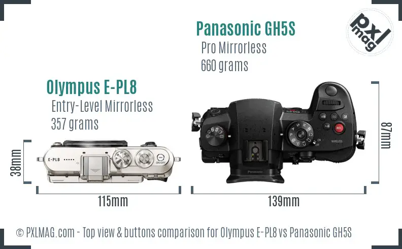 Olympus E-PL8 vs Panasonic GH5S top view buttons comparison