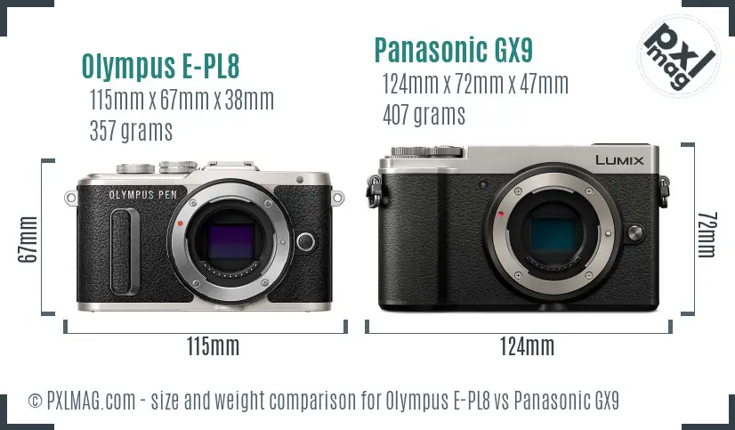 Olympus E-PL8 vs Panasonic GX9 size comparison