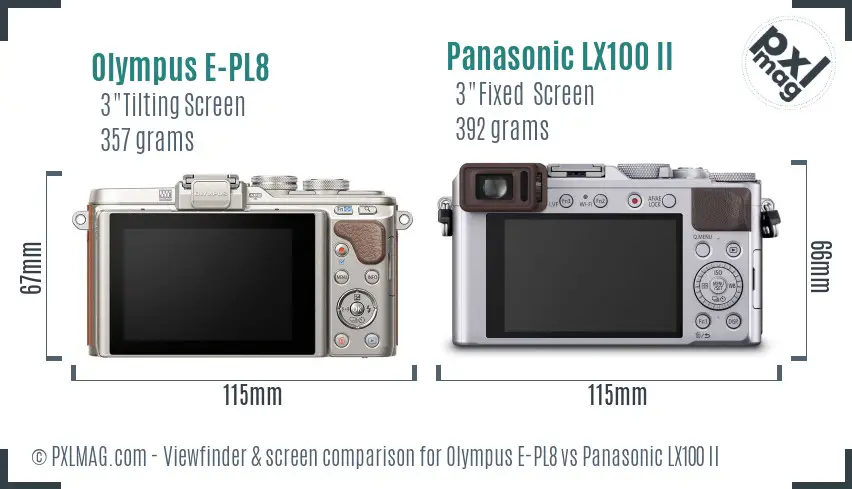 Olympus E-PL8 vs Panasonic LX100 II Screen and Viewfinder comparison