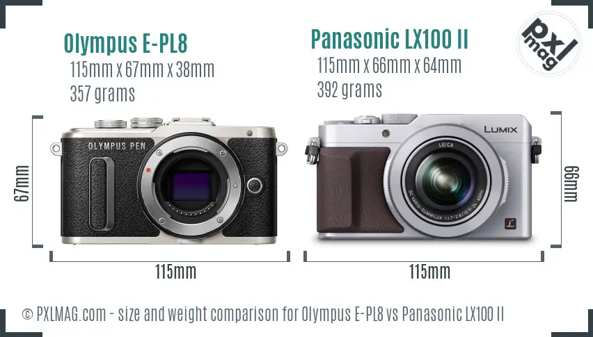 Olympus E-PL8 vs Panasonic LX100 II size comparison