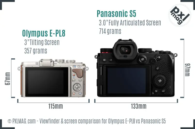 Olympus E-PL8 vs Panasonic S5 Screen and Viewfinder comparison