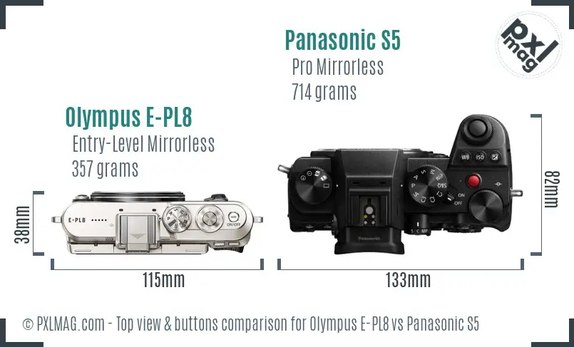 Olympus E-PL8 vs Panasonic S5 top view buttons comparison
