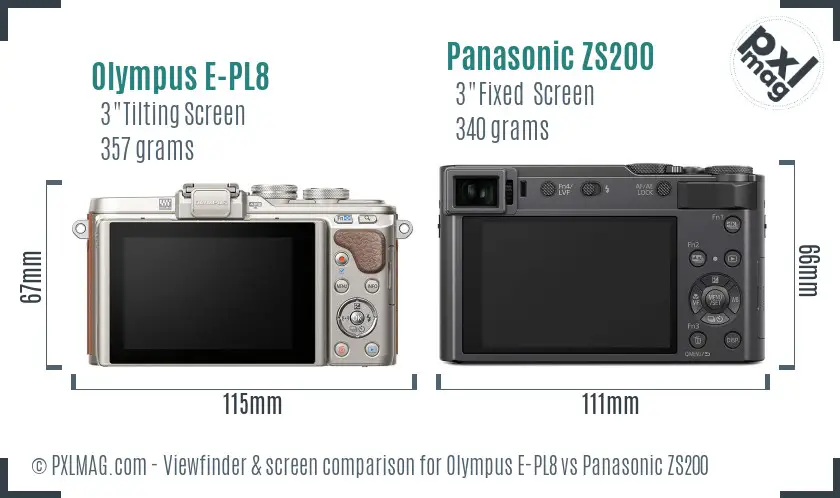 Olympus E-PL8 vs Panasonic ZS200 Screen and Viewfinder comparison