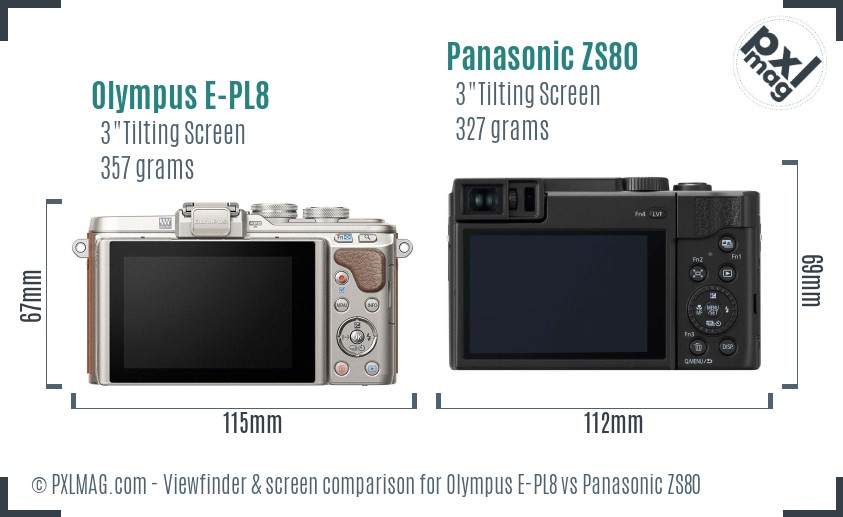 Olympus E-PL8 vs Panasonic ZS80 Screen and Viewfinder comparison