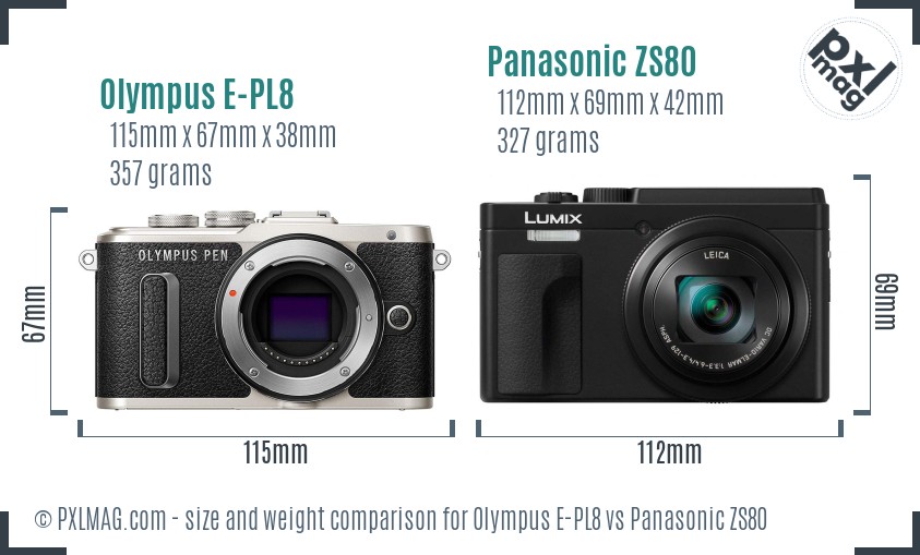 Olympus E-PL8 vs Panasonic ZS80 size comparison