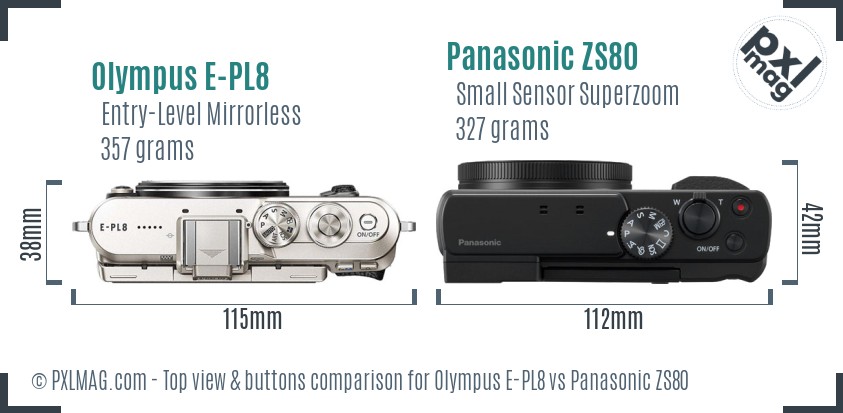 Olympus E-PL8 vs Panasonic ZS80 top view buttons comparison