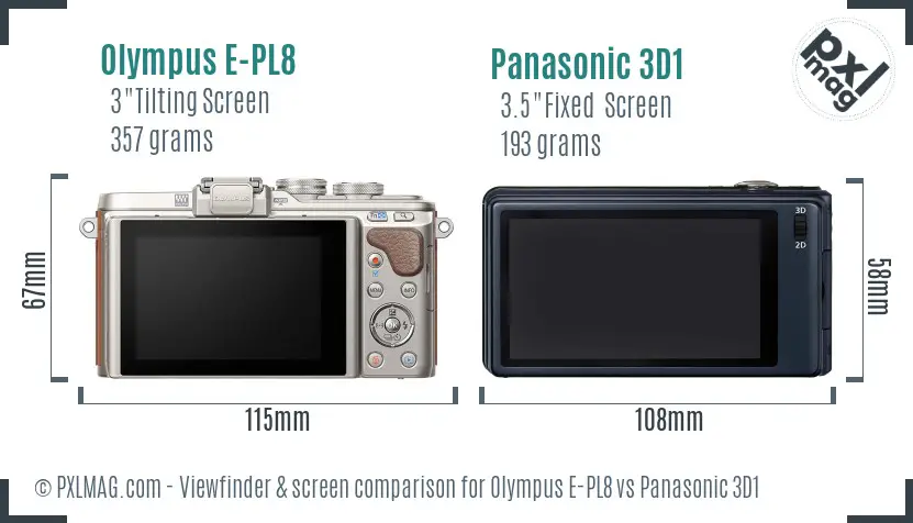 Olympus E-PL8 vs Panasonic 3D1 Screen and Viewfinder comparison