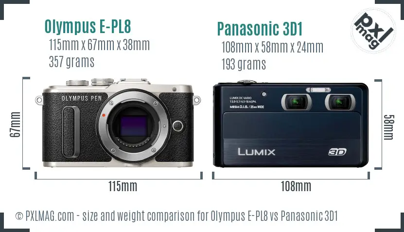 Olympus E-PL8 vs Panasonic 3D1 size comparison