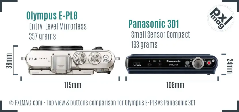 Olympus E-PL8 vs Panasonic 3D1 top view buttons comparison