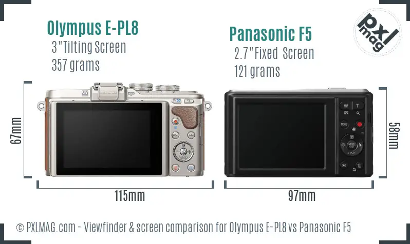Olympus E-PL8 vs Panasonic F5 Screen and Viewfinder comparison