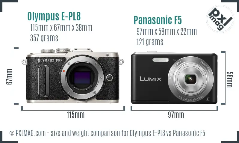 Olympus E-PL8 vs Panasonic F5 size comparison