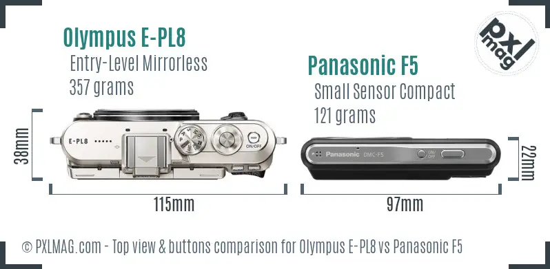 Olympus E-PL8 vs Panasonic F5 top view buttons comparison