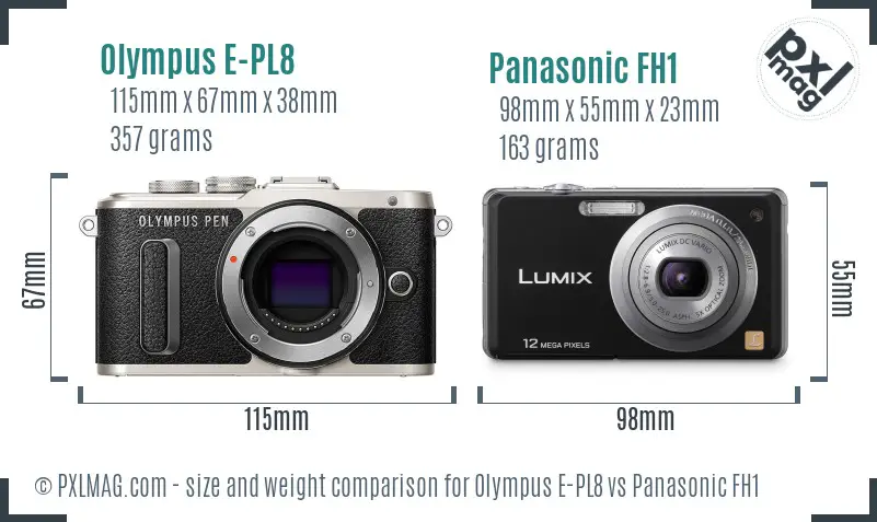 Olympus E-PL8 vs Panasonic FH1 size comparison