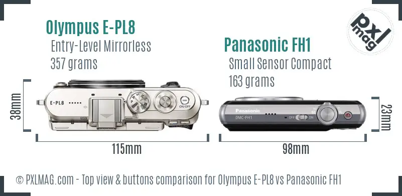 Olympus E-PL8 vs Panasonic FH1 top view buttons comparison