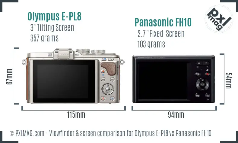 Olympus E-PL8 vs Panasonic FH10 Screen and Viewfinder comparison